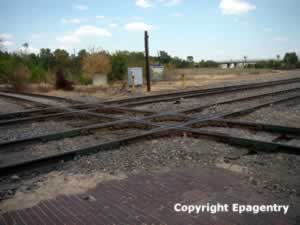 The crossing of the Cotton Belt and I&GN tracks in downtown Tyler, Texas