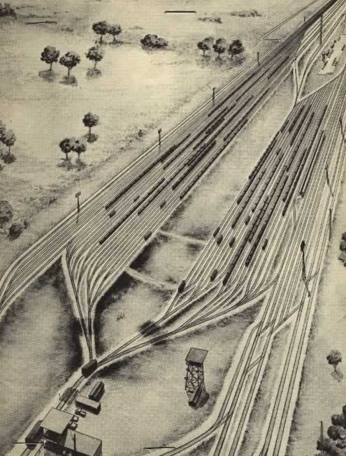 Artist's sketch of the Cotton Belt Route's Gravity Yard in Pine Bluff, Arkansas Artist's sketch of the Cotton Belt Route's Gravity Yard in Pine Bluff, Arkansas