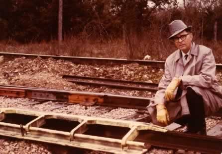 Doyle Gibson demonstrating the "Leap Frog" during his tenure as Division Engineer of the San Antonio Division of the Southern Pacific Railroad Doyle Gibson demonstrating the "Leap Frog" during his tenure as Division Engineer of the San Antonio Division of the Southern Pacific Railroad