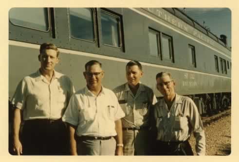 Southern Pacific Business Car SP 132 "Houston" (circa 1969) - (l to r) John Ramsey, Bubba Barnett, Doyle Gibson, W.M. Woods Southern Pacific Business Car SP 132 "Houston" (circa 1969) - (l to r) John Ramsey, Bubba Barnett, Doyle Gibson, W.M. Woods
