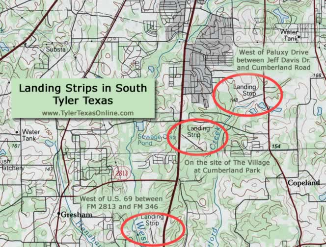 Landing strips located in the south part of Tyler Texas