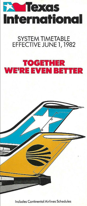 Texas International Airlines and Continental Airlines combined system timetable, June 1, 1982
