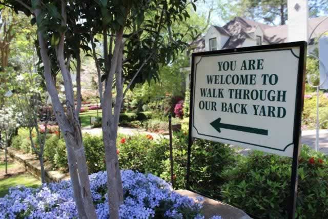 "You are Welcome to Walk Through our Back Yard" ... sign on the Tyler Texas Azalea & Spring Flower Trails
