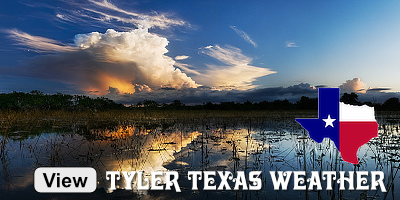 Click or touch to view Tyler Texas current weather conditions, weather radar, short and 10-day forecasts, regional and national weather maps, and Texas drought information. Also available are charts of Lake Tyler and Lake Palestine water levels.