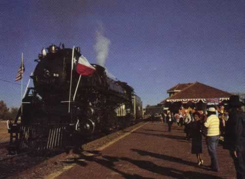 Restored Cotton Belt Engine #819 visits Tyler, Texas in 1988