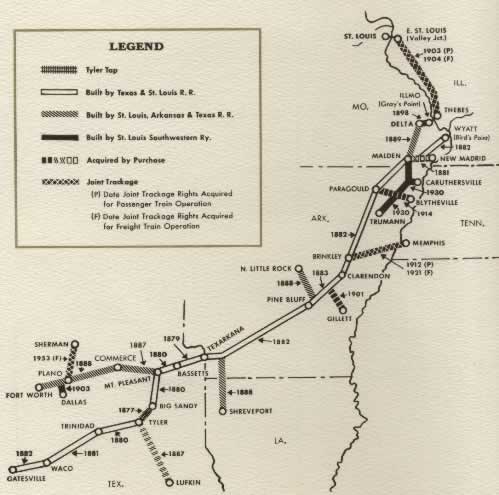 Map showing the Cotton Belt construction history