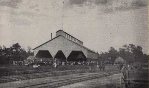 Flag raising ceremonies at the opening of the new Cotton Belt shops in Tyler, Texas, in 1898