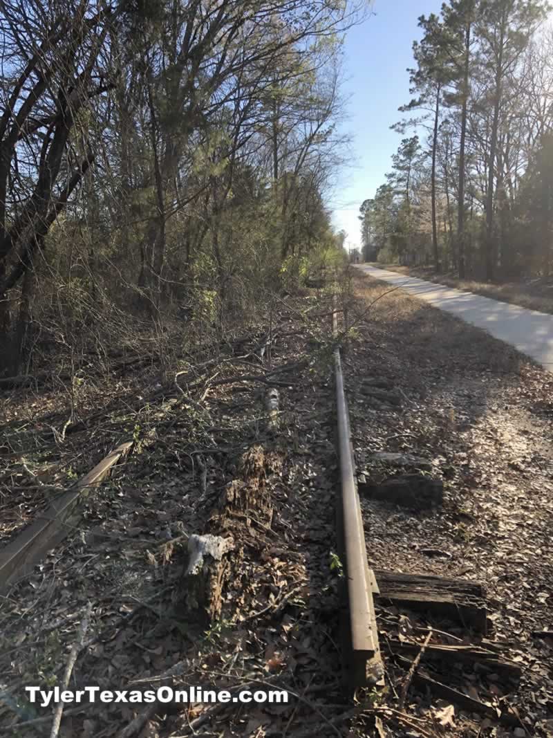 Railroad ties and rails still visible during construction of  the Legacy Trails