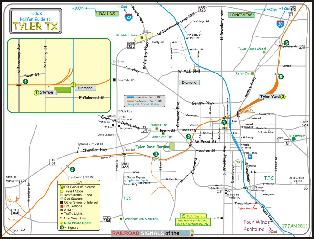 Todd Sestero's Railfan Guide to Tyler, Texas provided with permission of the owner