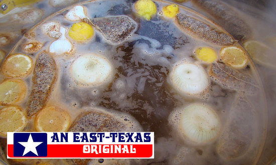 Water in the crawfish pot coming to a boil