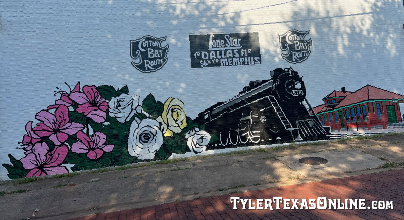 The Cotton Belt Route mural ... at the corner of West Rusk Street and South College Avenue, downtown Tyler, Texas