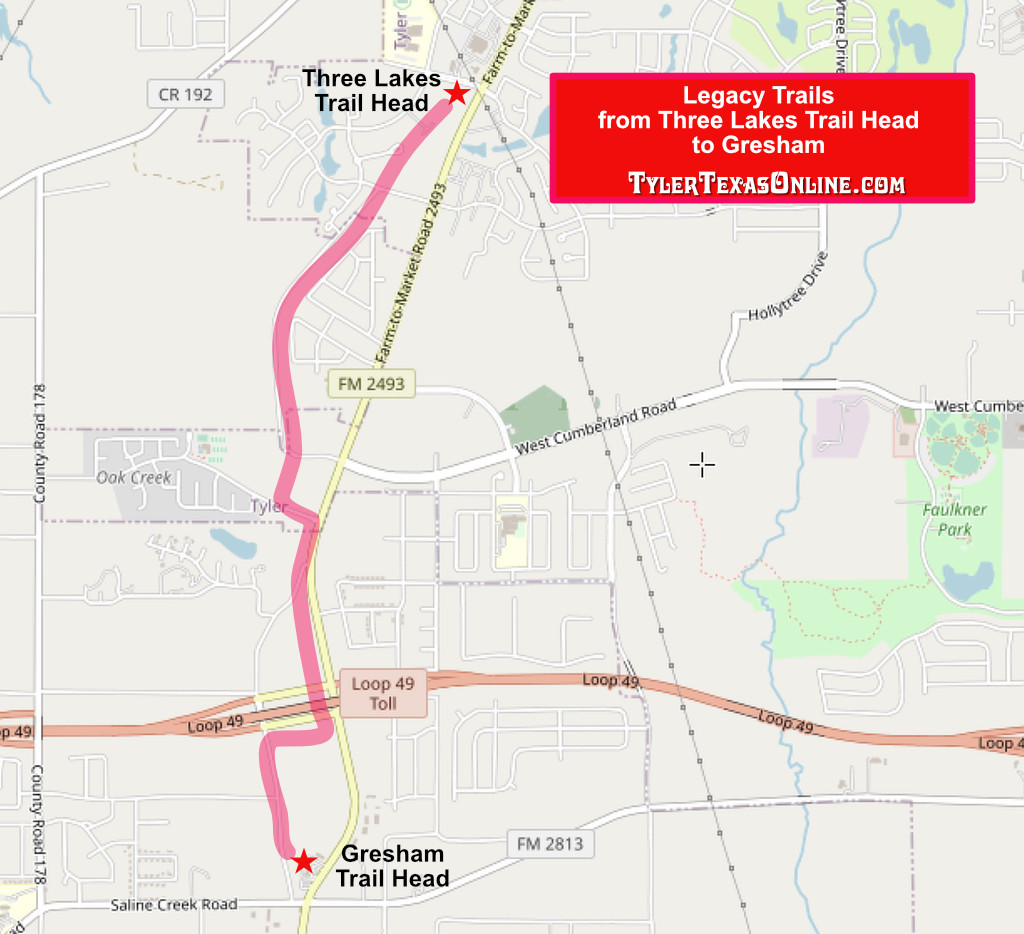 Map showing the route of Legacy Trails from the Three Lakes Trail Head to Gresham