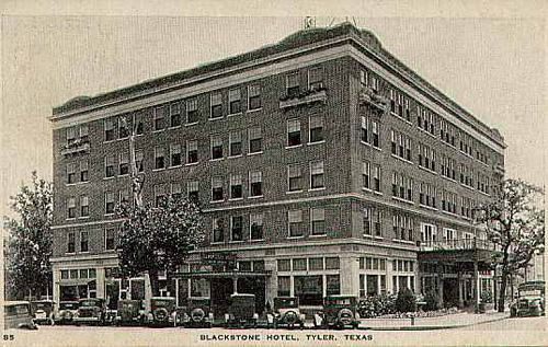 Original configuration and design of the 5-story Blackstone Hotel in downtown Tyler, Texas