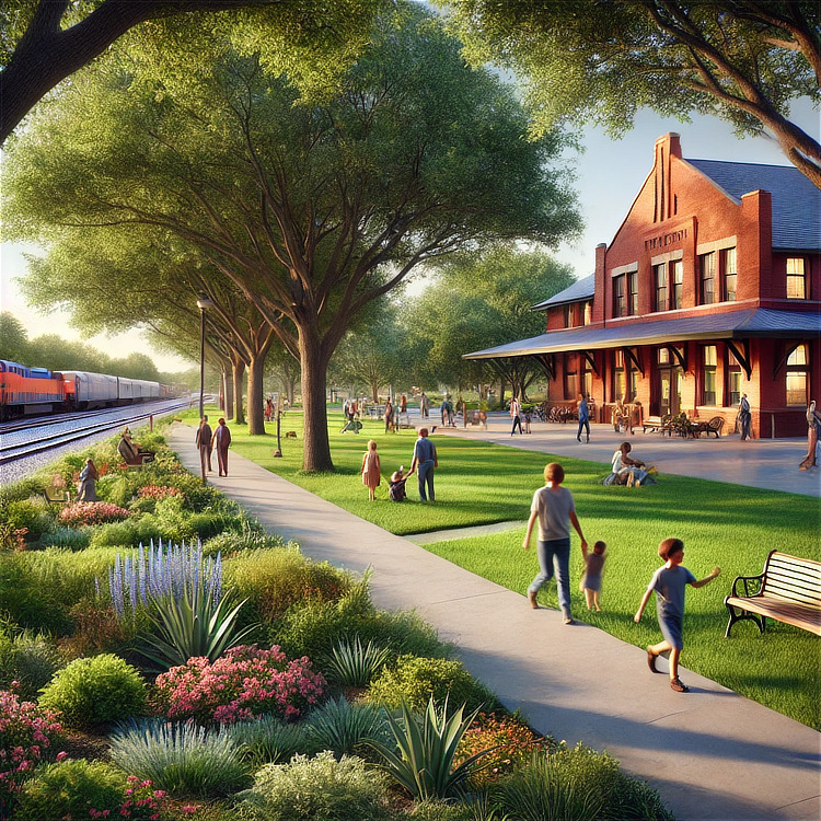 Open space and walking trails at The RailYard at Tyler ... a planned development in downtown Tyler, Texas