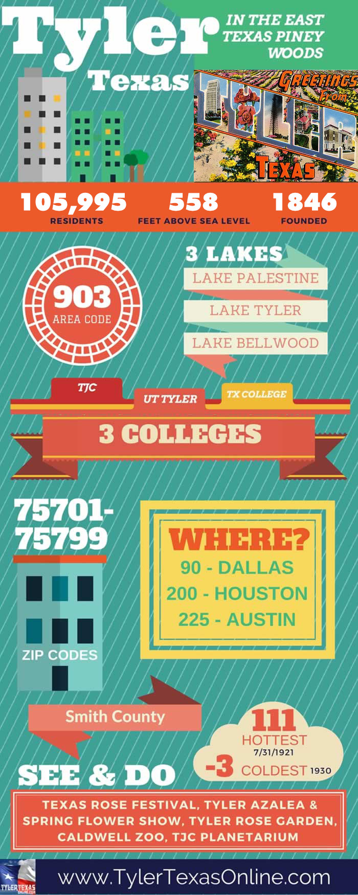 Tyler Texas infographic ... Pin to Facebook, Pinterest, Instagram and other social media!